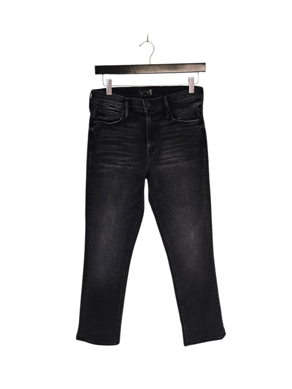 MOTHER The Mid Rise Dazzler Flood Straight Leg Black Not Today Satan Jeans 28
